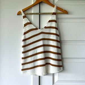 Cute brown and white striped sweater material tank top